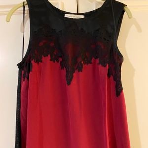 Red top with black lace detail